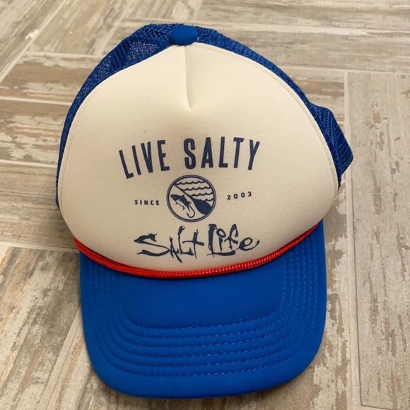 Salt Life Trucker Surf Hat Live Salty Blue Mesh SnapBack - Picture 1 of 6